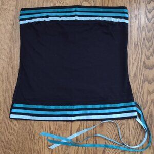 Black sleeveless tube top with blue ribbons